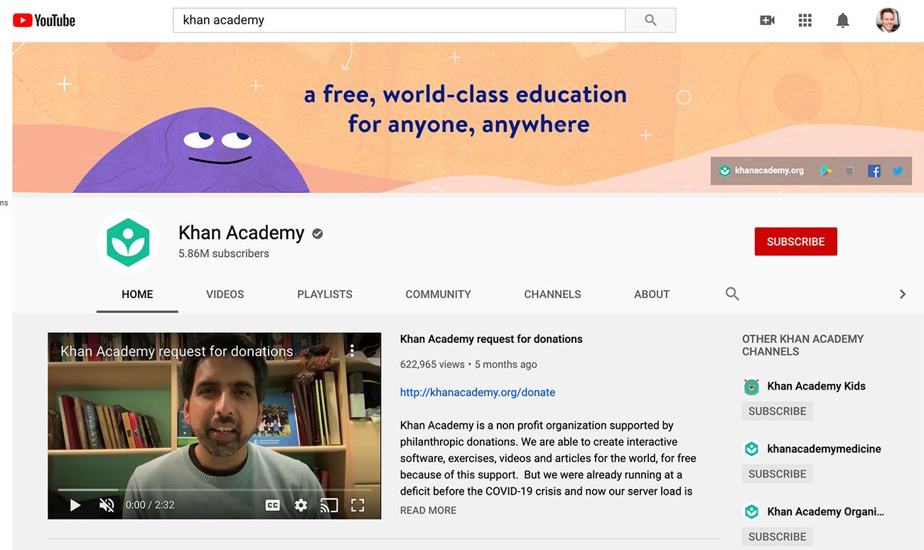YouTube channel art from Khan Academy 1